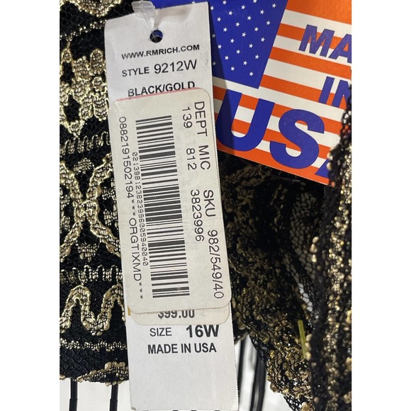 R&M Richards Twin Set Jacket 16W Attached Camisole Top Black Gold Beaded Fringe - Picture 12 of 12